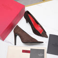 VLTN Revele Clear Strap Peep Toe Pumps 10.5cm Dark Brown Suede Leather 913100