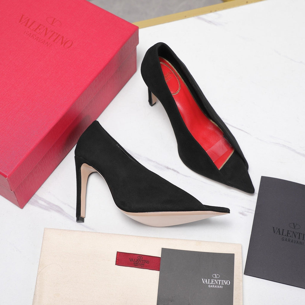 VLTN Revele Clear Strap Peep Toe Pumps 10.5cm Black Suede Leather 913101