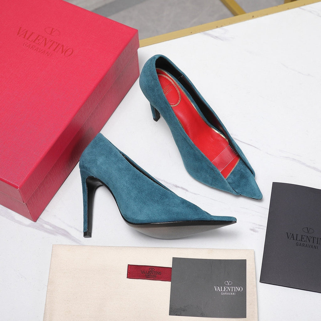 VLTN Revele Clear Strap Peep Toe Pumps 10.5cm Blue Suede Leather 913099