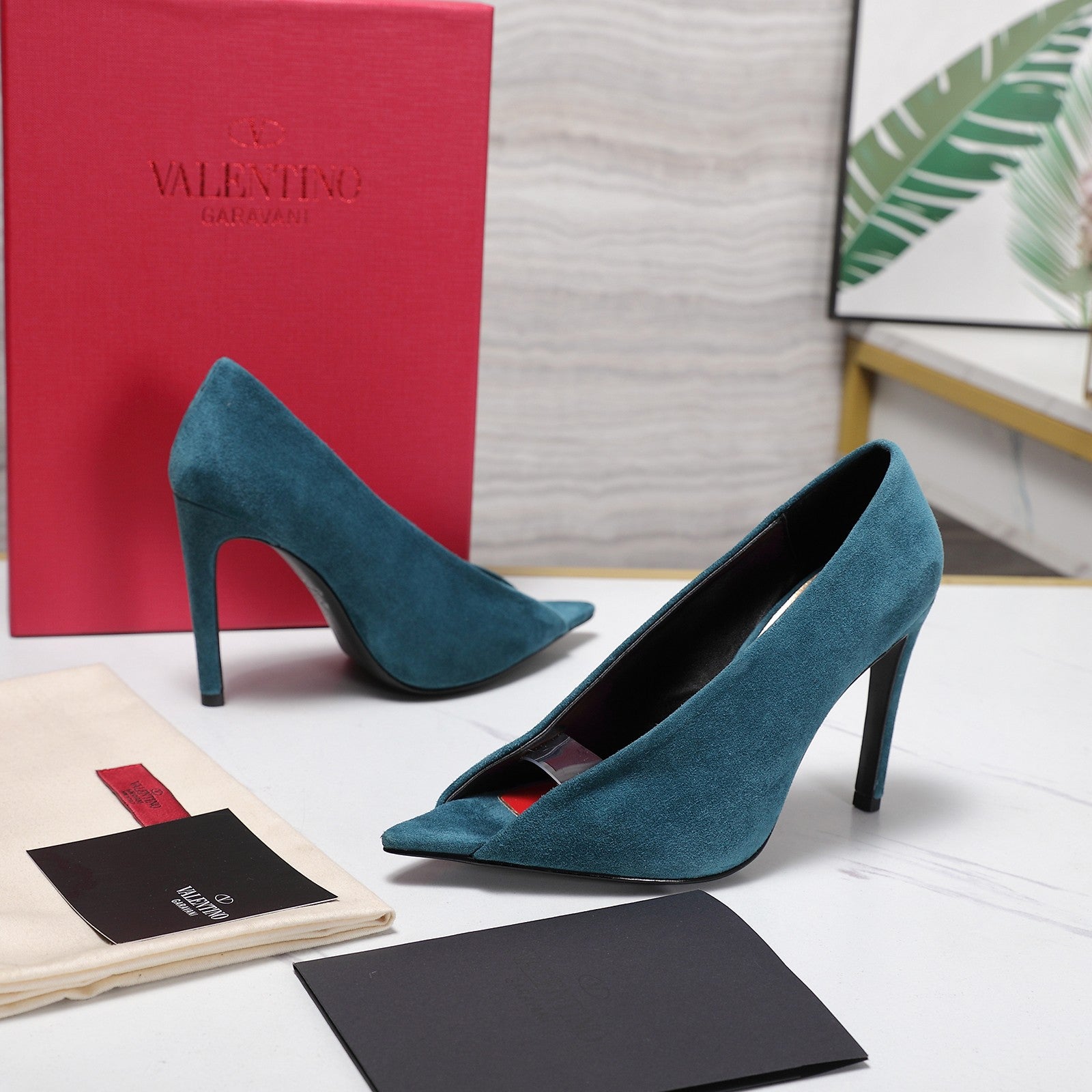 VLTN Revele Clear Strap Peep Toe Pumps 10.5cm Blue Suede Leather 913099
