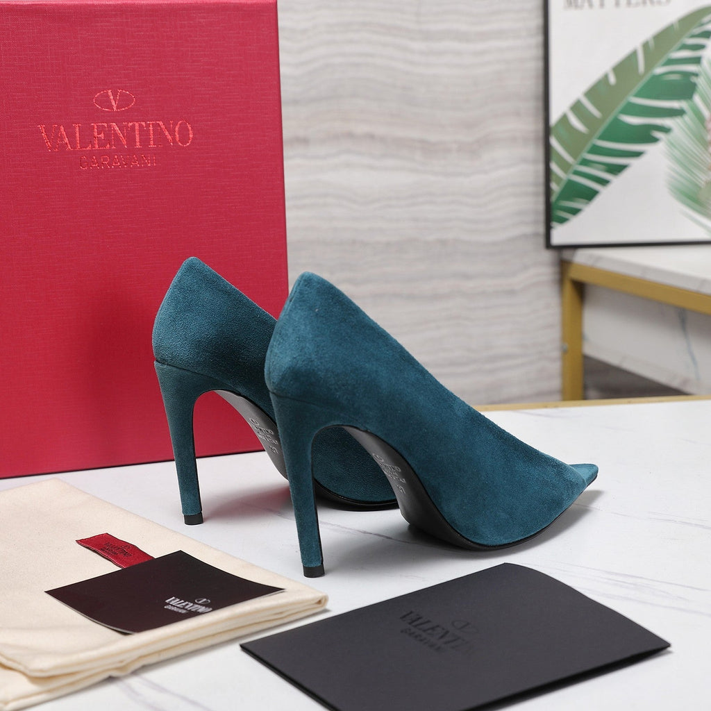 VLTN Revele Clear Strap Peep Toe Pumps 10.5cm Blue Suede Leather 913099