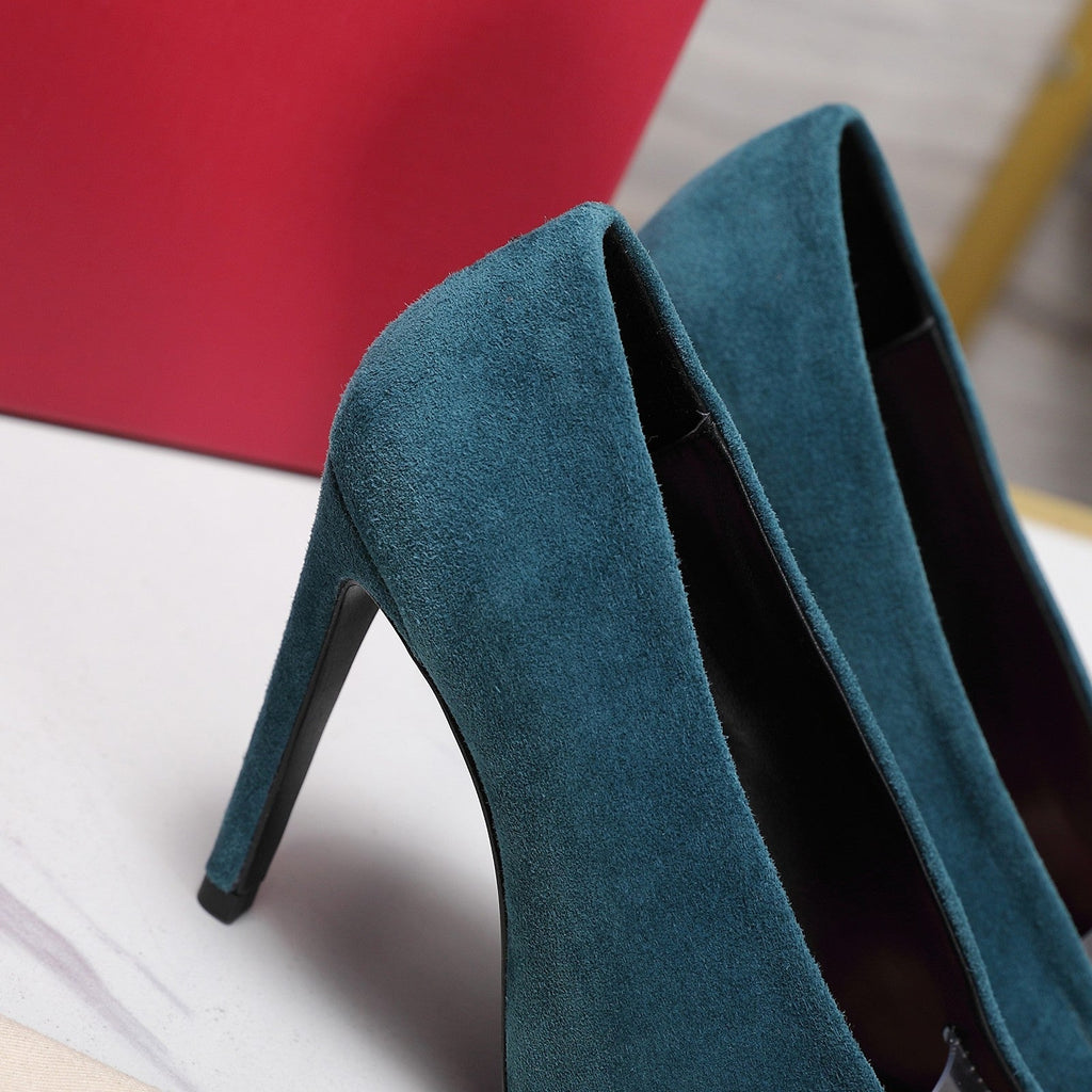 VLTN Revele Clear Strap Peep Toe Pumps 10.5cm Blue Suede Leather 913099