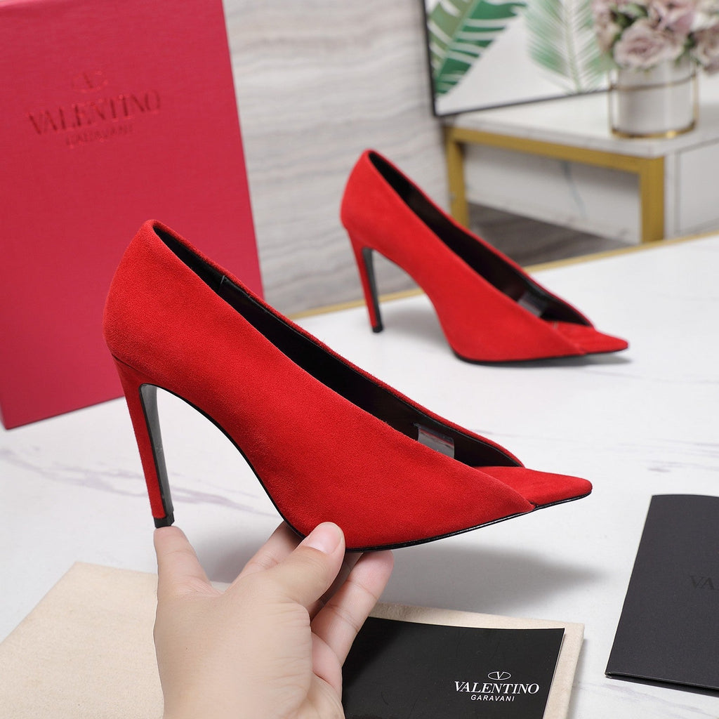 VLTN Revele Clear Strap Peep Toe Pumps 10.5cm Red Suede Leather 913098