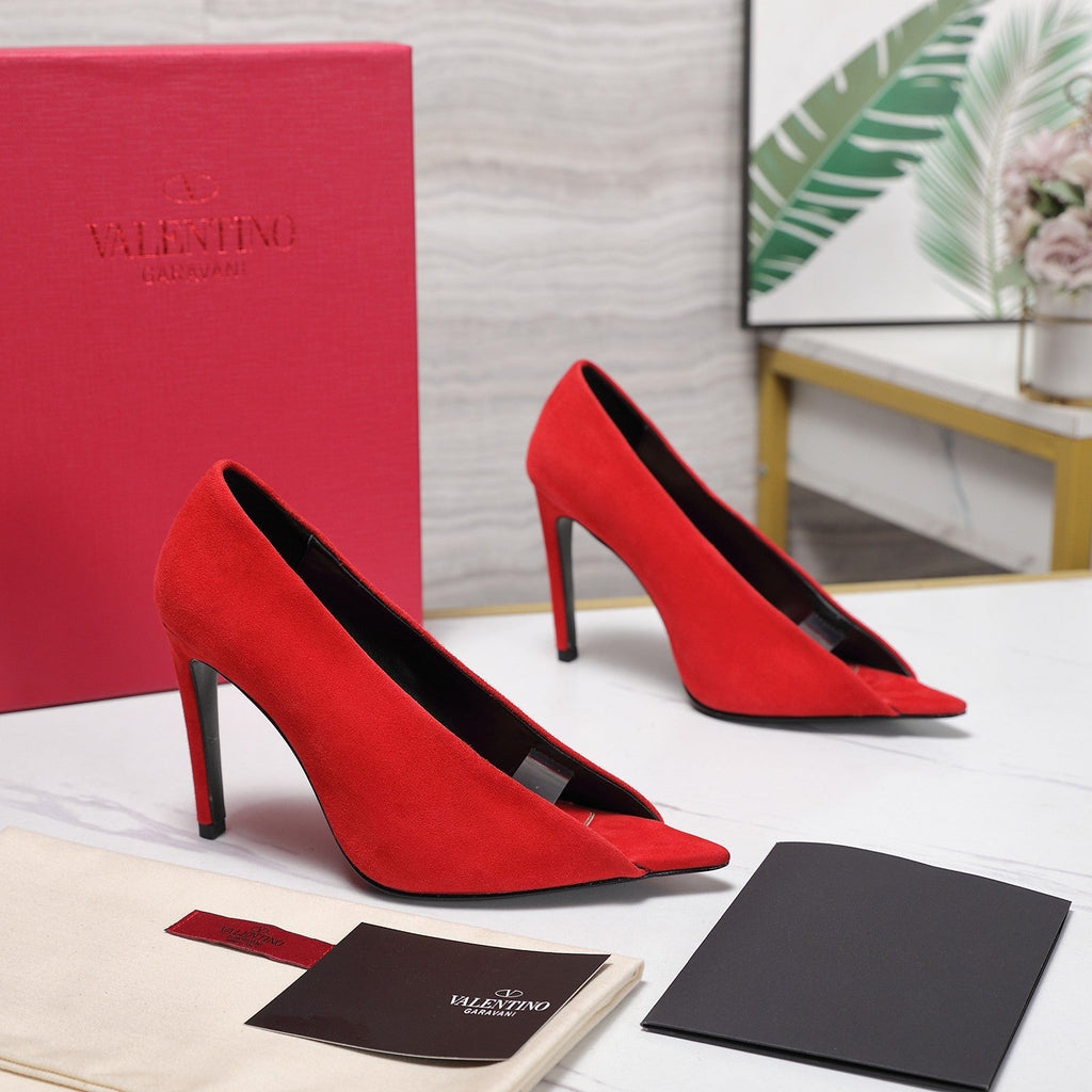 VLTN Revele Clear Strap Peep Toe Pumps 10.5cm Red Suede Leather 913098