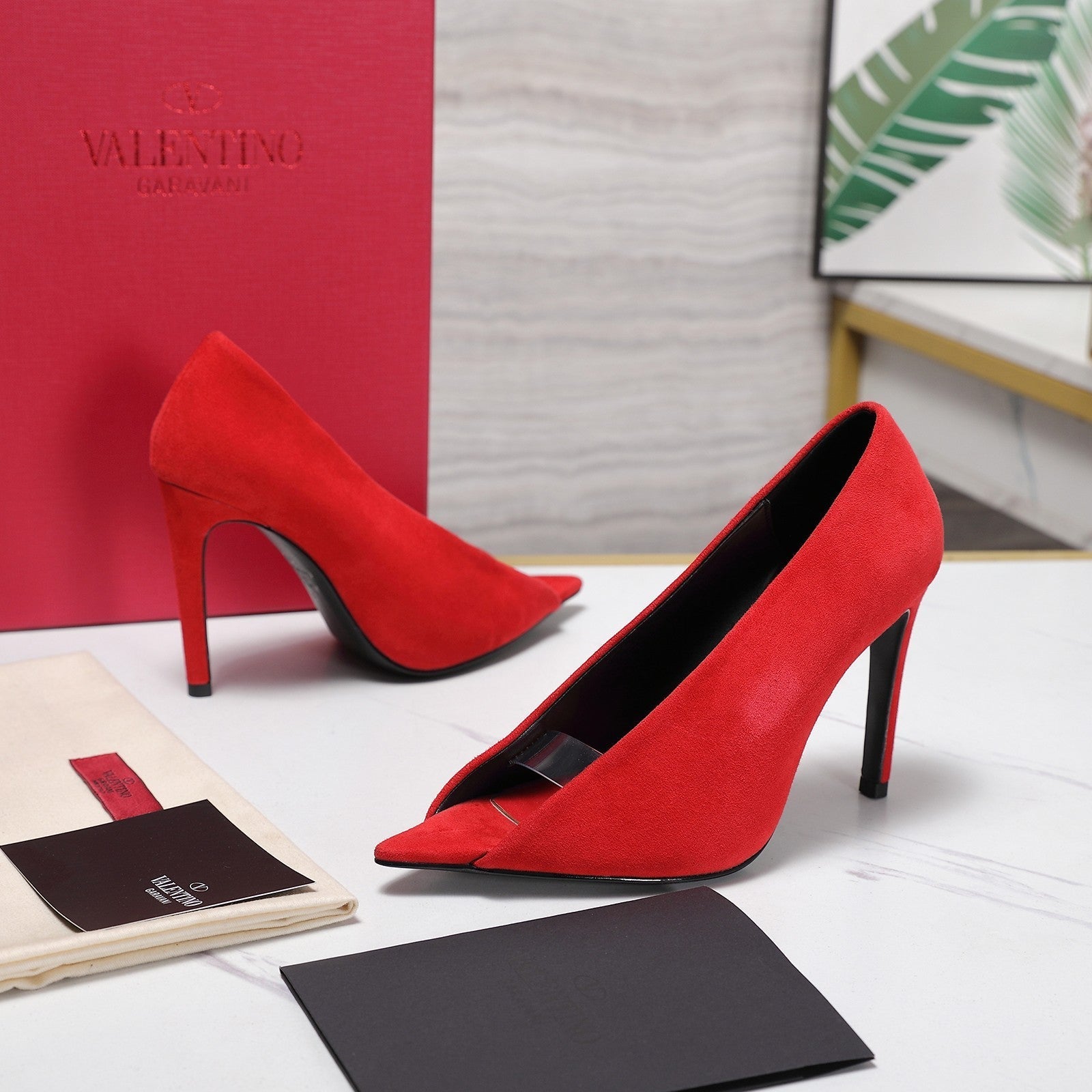 VLTN Revele Clear Strap Peep Toe Pumps 10.5cm Red Suede Leather 913098