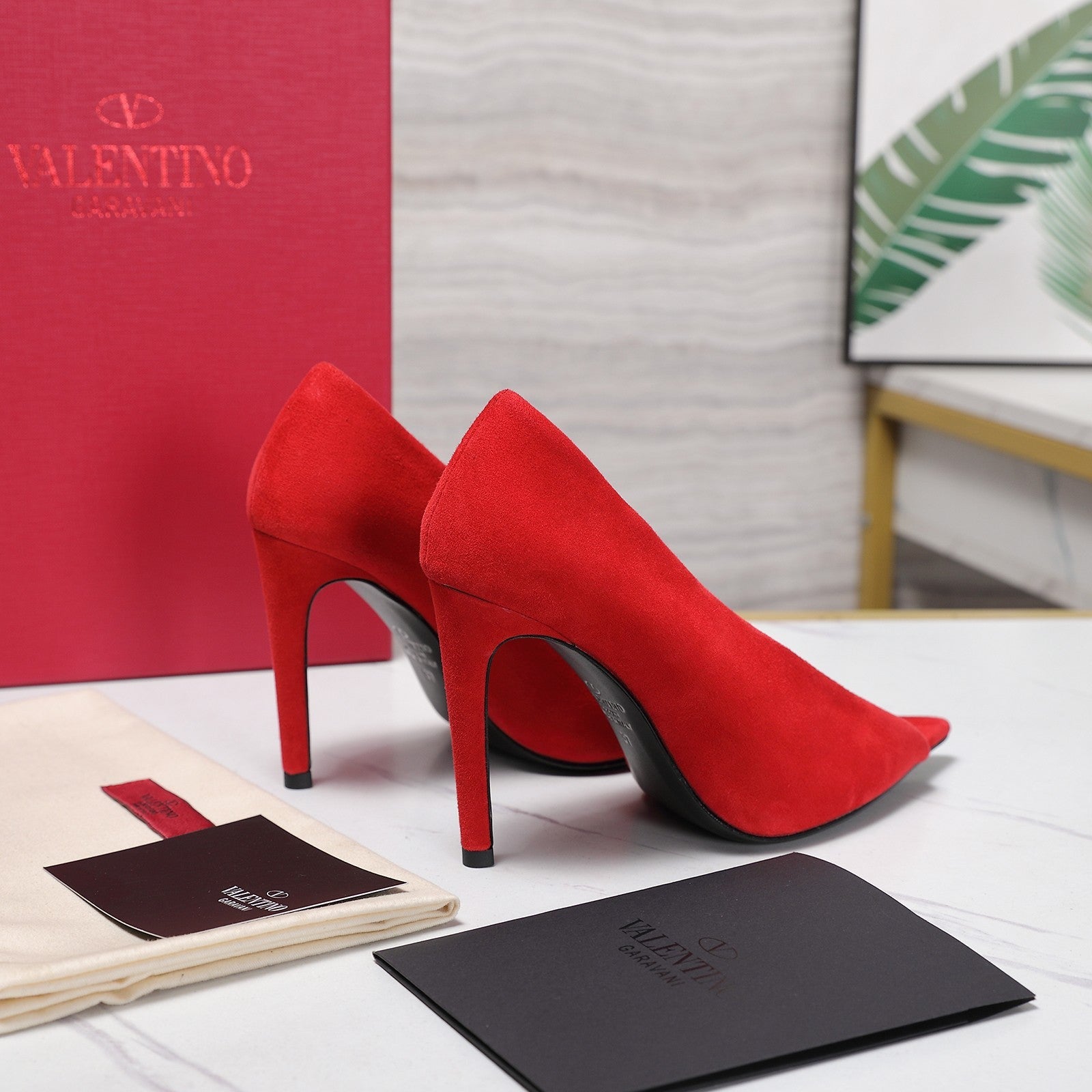 VLTN Revele Clear Strap Peep Toe Pumps 10.5cm Red Suede Leather 913098