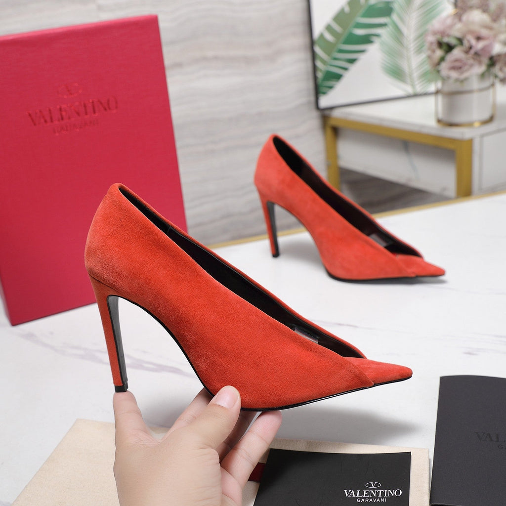 VLTN Revele Clear Strap Peep Toe Pumps 10.5cm Orange Suede Leather 913097