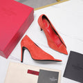 VLTN Revele Clear Strap Peep Toe Pumps 10.5cm Orange Suede Leather 913097