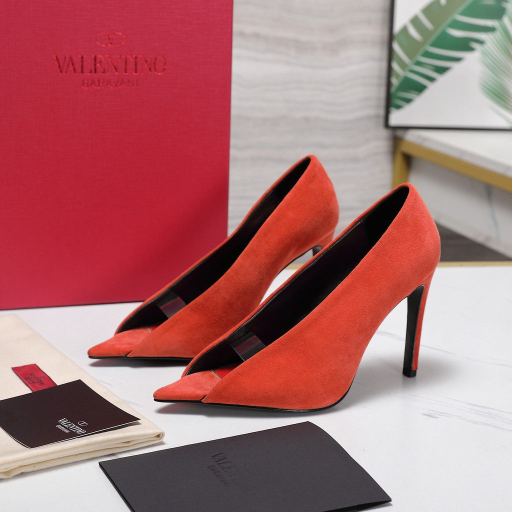 VLTN Revele Clear Strap Peep Toe Pumps 10.5cm Orange Suede Leather 913097