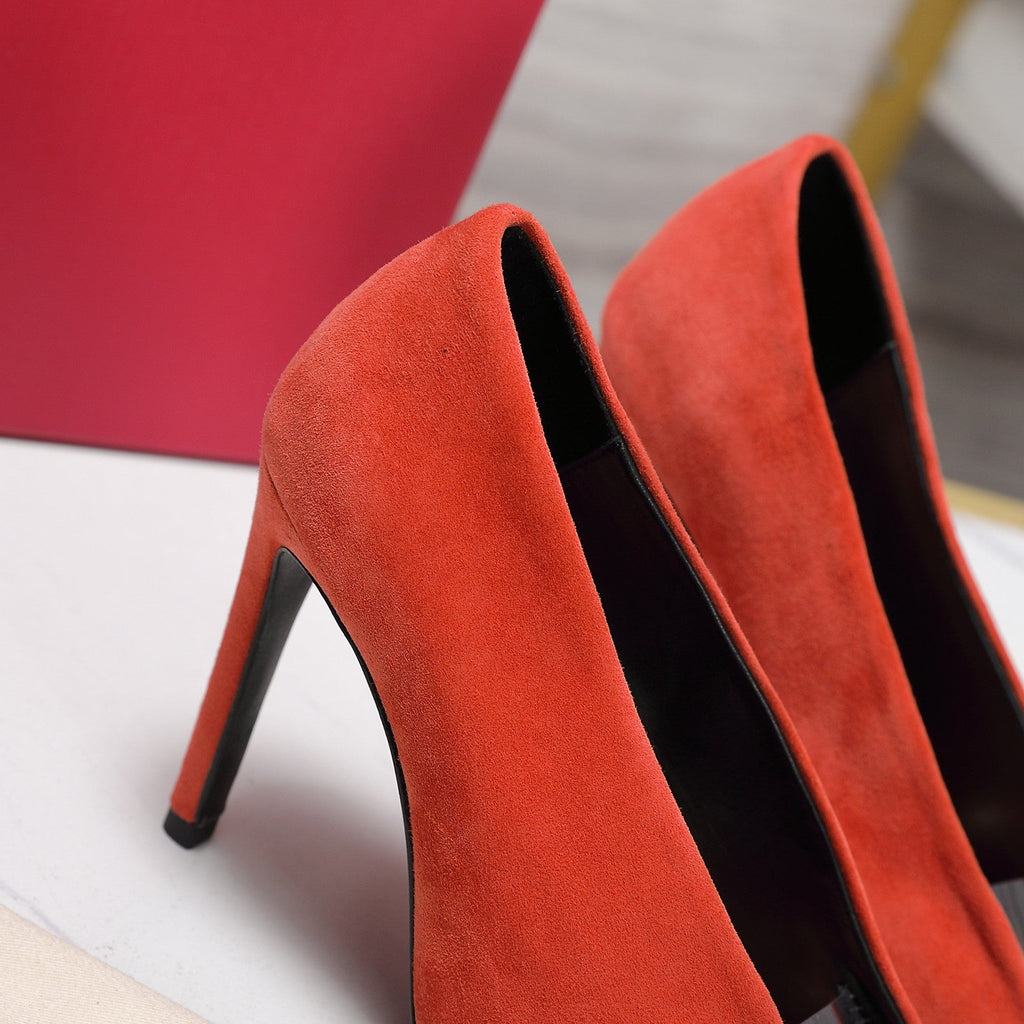 VLTN Revele Clear Strap Peep Toe Pumps 10.5cm Orange Suede Leather 913097