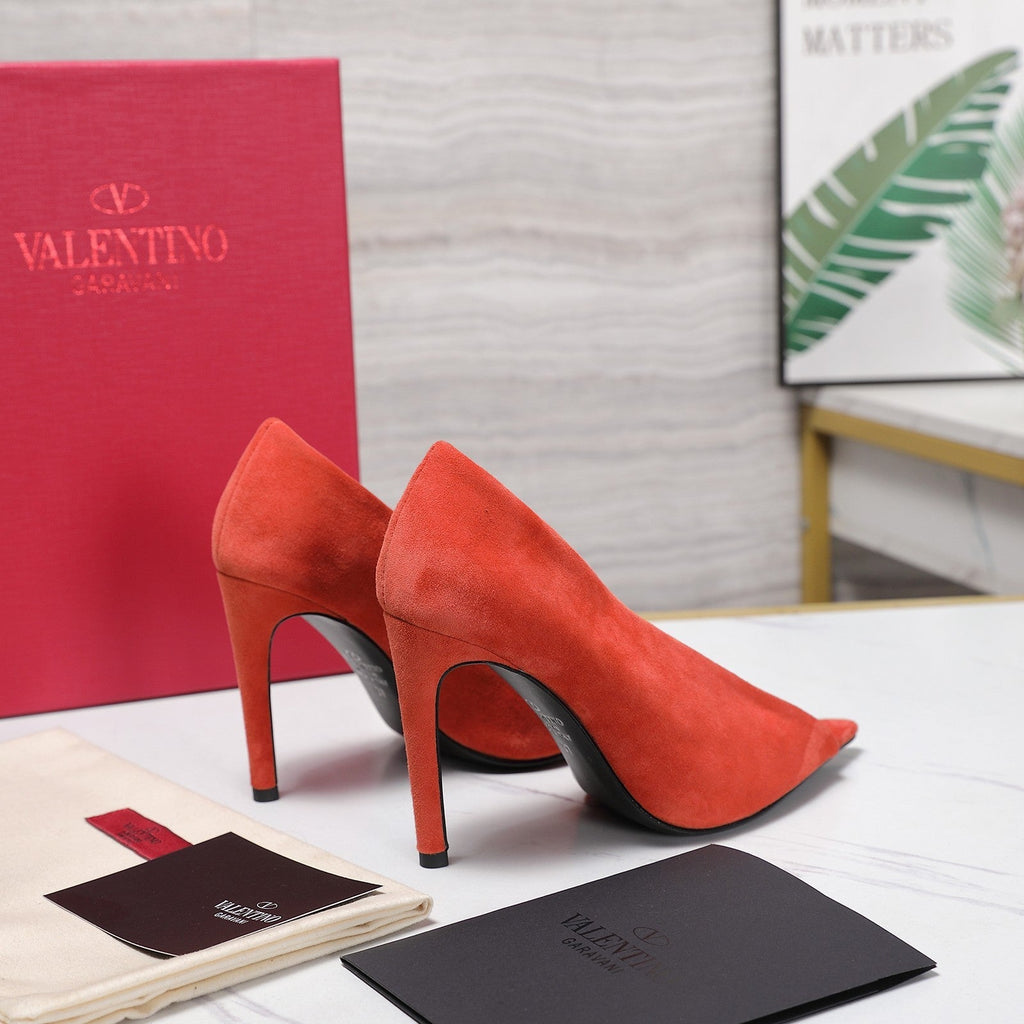 VLTN Revele Clear Strap Peep Toe Pumps 10.5cm Orange Suede Leather 913097