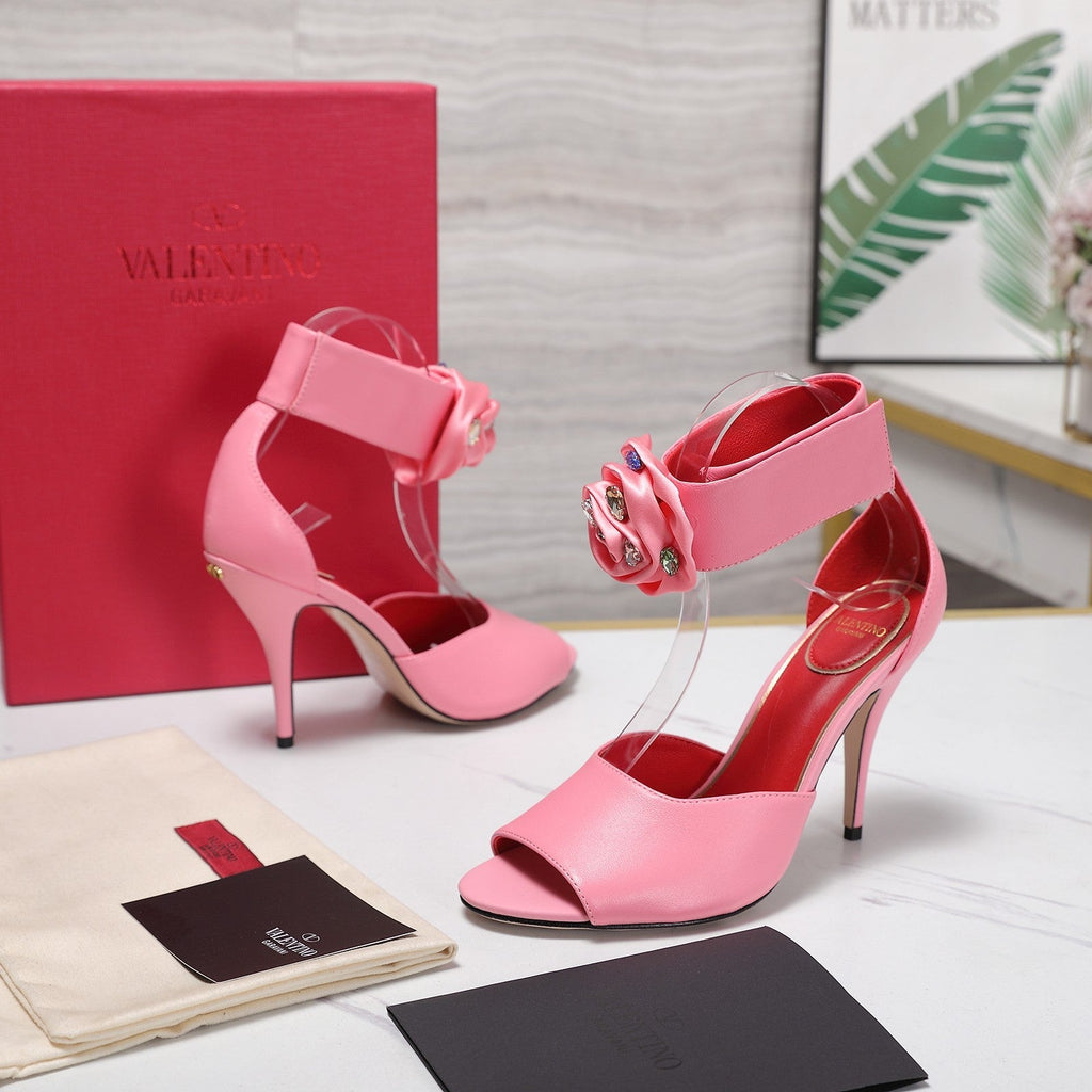 VLTN Drip Rose Applique Sandals 10.5cm Pink Leather 913088