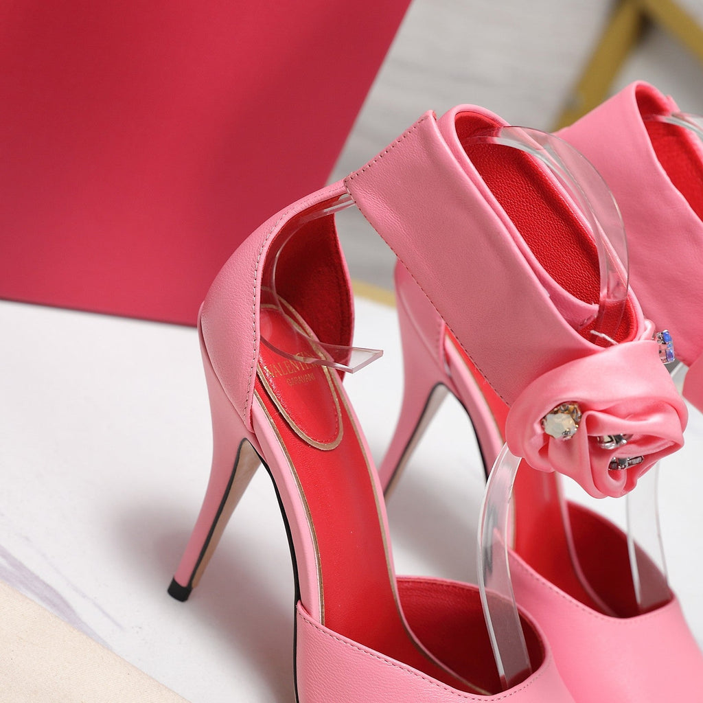 VLTN Drip Rose Applique Sandals 10.5cm Pink Leather 913088