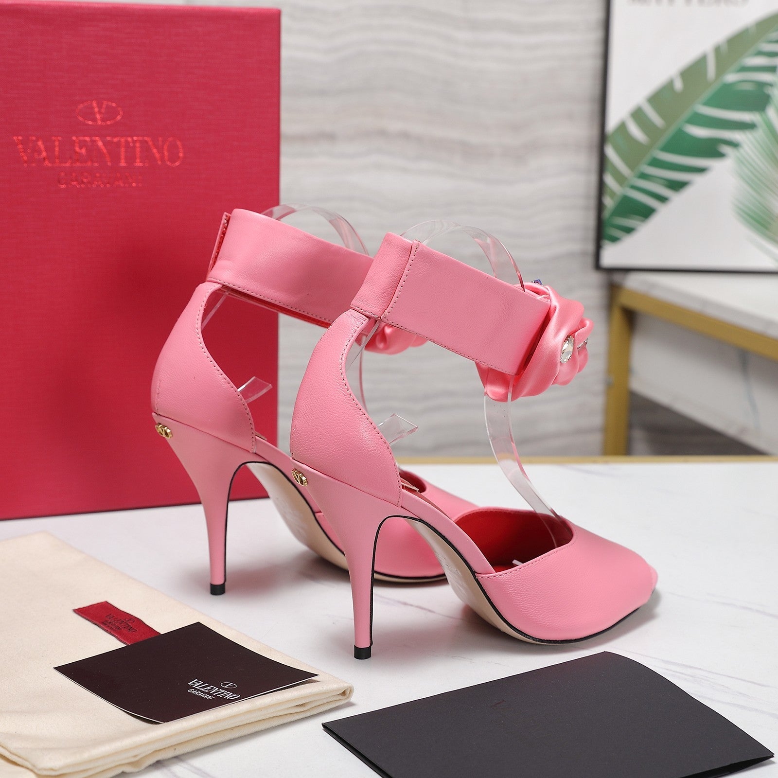 VLTN Drip Rose Applique Sandals 10.5cm Pink Leather 913088