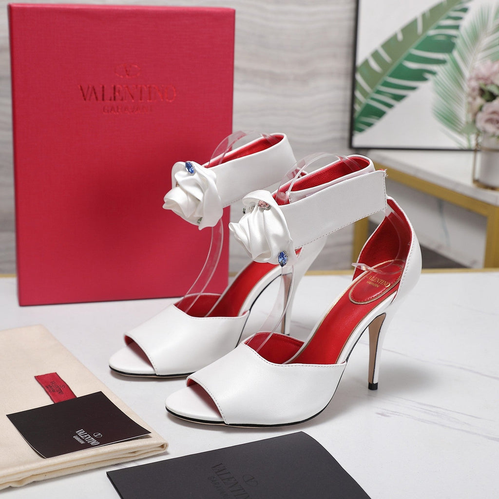 VLTN Drip Rose Applique Sandals 10.5cm White Leather 913087