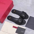 VLTN VLogo Torchon Flat Slides Black Leather 913086