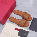 VLTN VLogo Torchon Flat Slides Brown Leather 913085