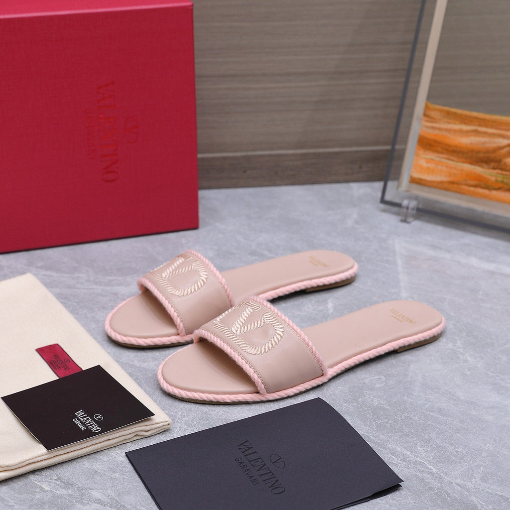 VLTN VLogo Torchon Flat Slides Light Pink Leather 913084