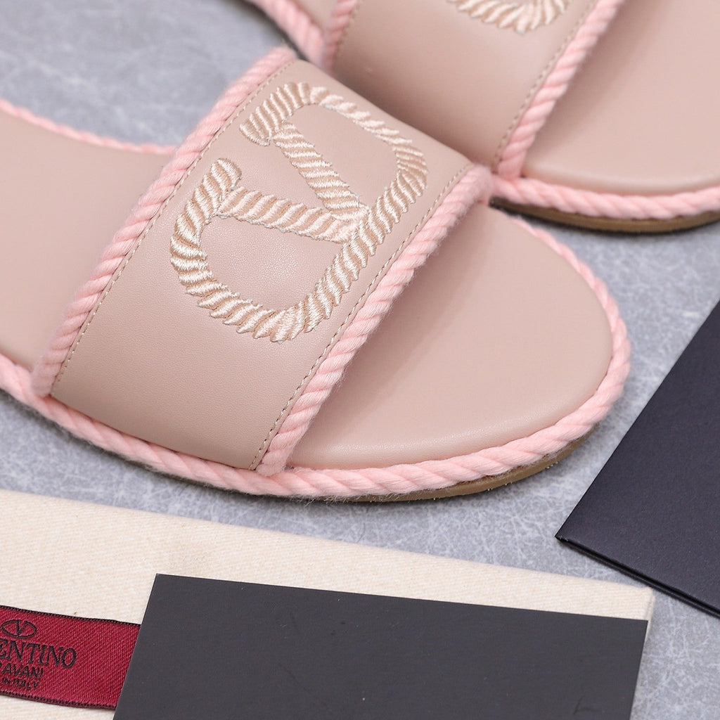 VLTN VLogo Torchon Flat Slides Light Pink Leather 913084