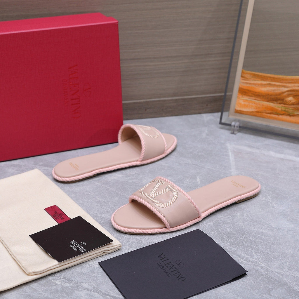 VLTN VLogo Torchon Flat Slides Light Pink Leather 913084