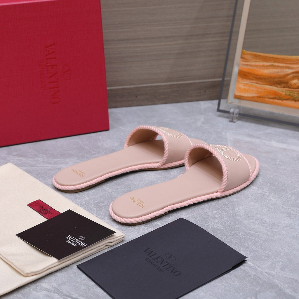 VLTN VLogo Torchon Flat Slides Light Pink Leather 913084