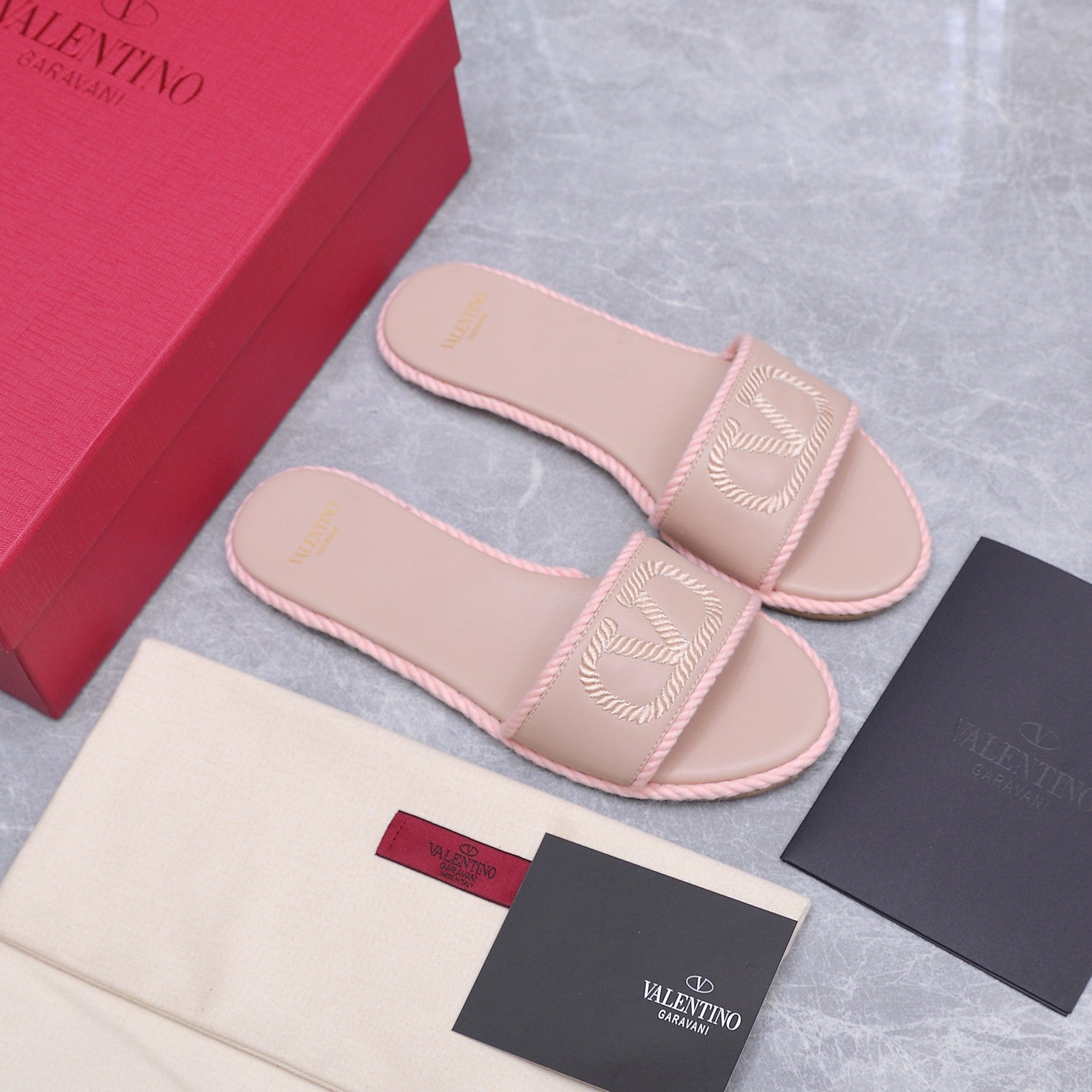 VLTN VLogo Torchon Flat Slides Light Pink Leather 913084