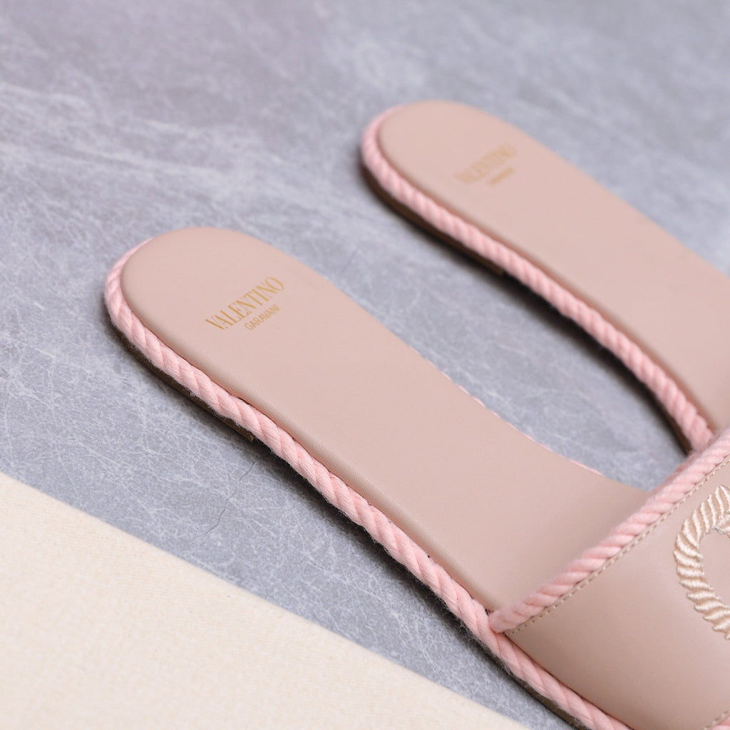 VLTN VLogo Torchon Flat Slides Light Pink Leather 913084