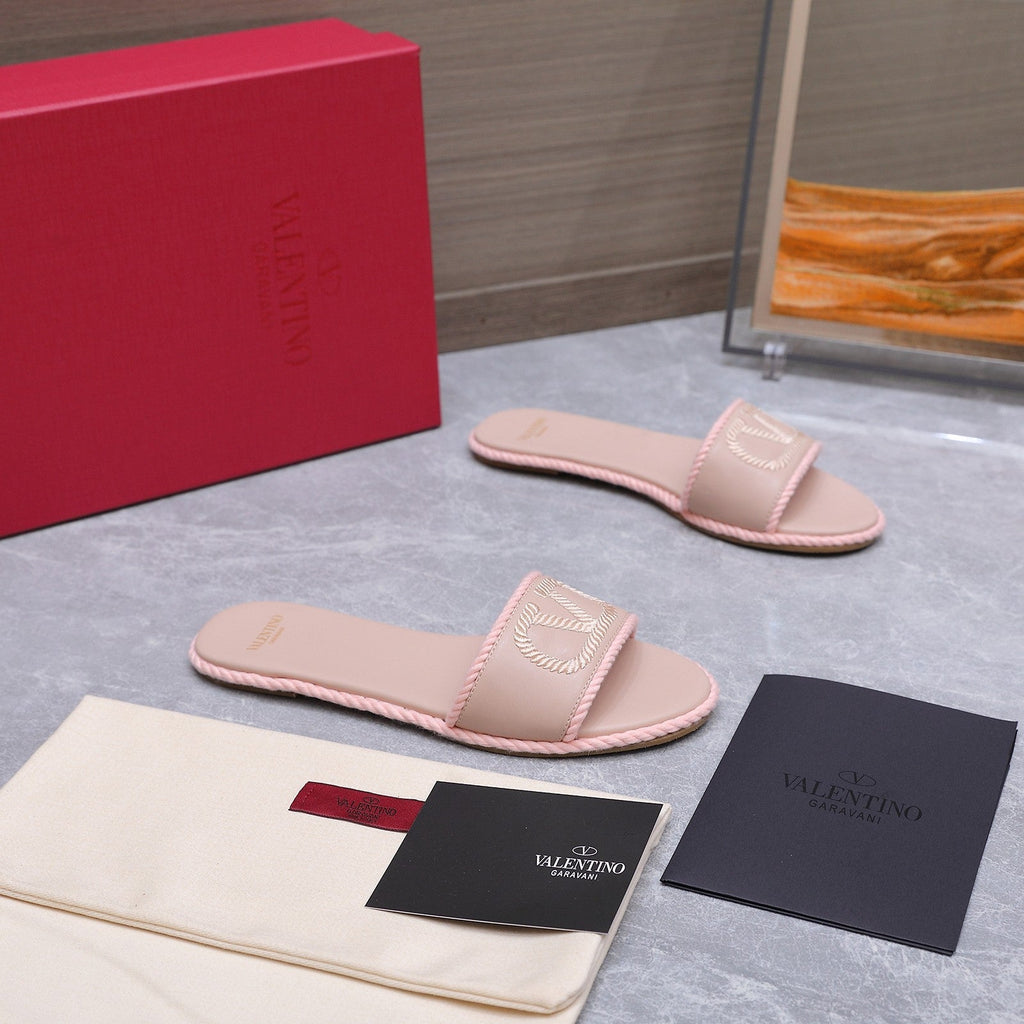 VLTN VLogo Torchon Flat Slides Light Pink Leather 913084