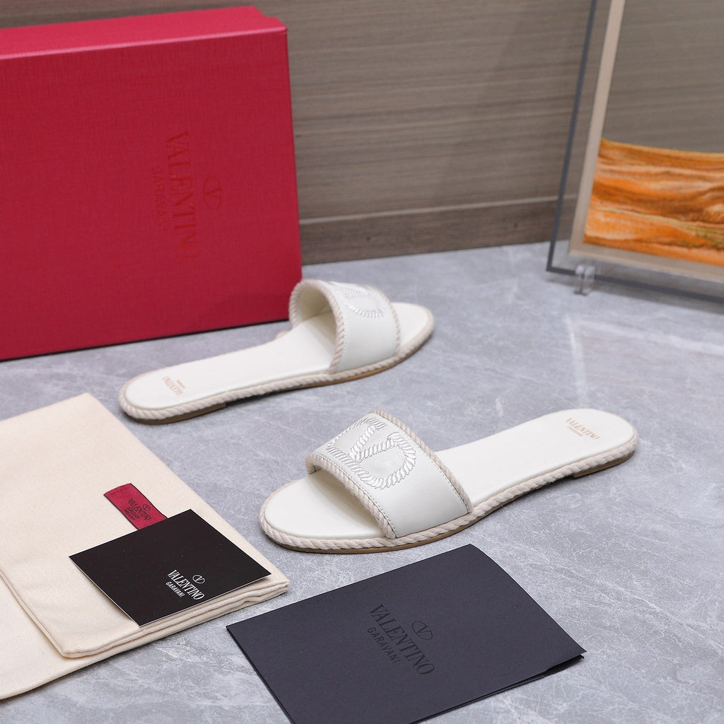 VLTN VLogo Torchon Flat Slides White Leather 913082