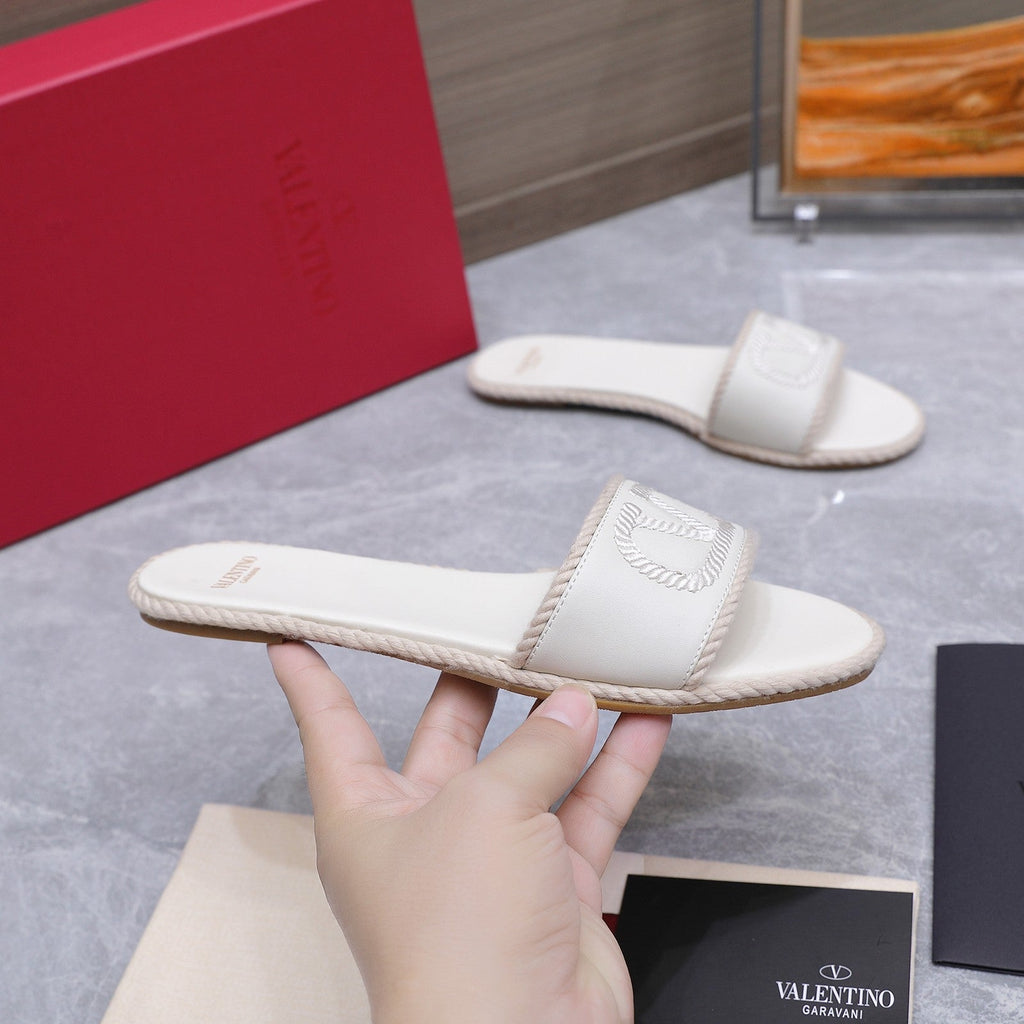 VLTN VLogo Torchon Flat Slides White Leather 913082