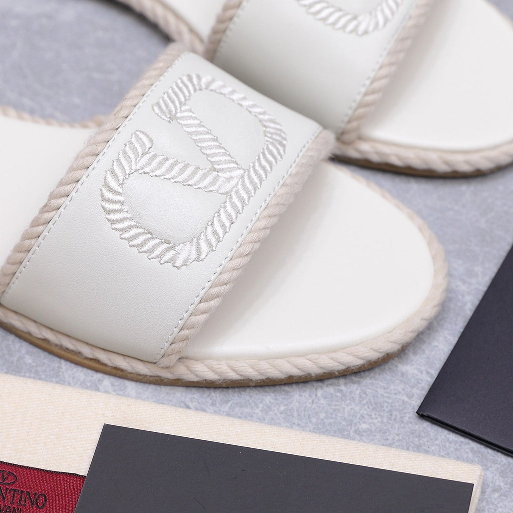 VLTN VLogo Torchon Flat Slides White Leather 913082