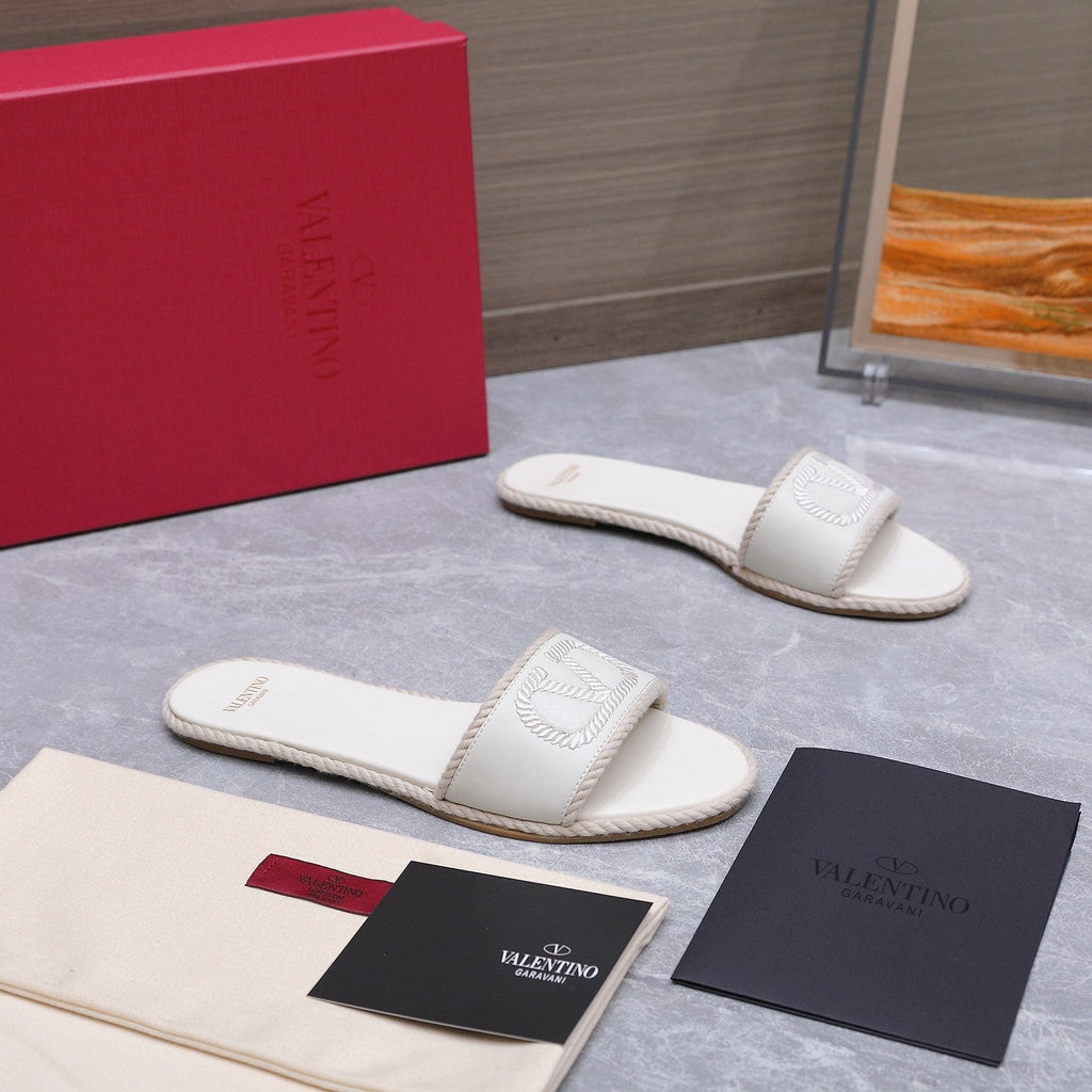 VLTN VLogo Torchon Flat Slides White Leather 913082