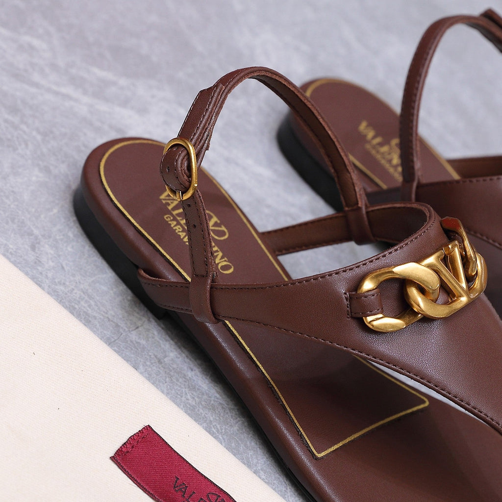 VLTN VLogo Chain Thong Slingback Sandals Dark Brown Leather 913080