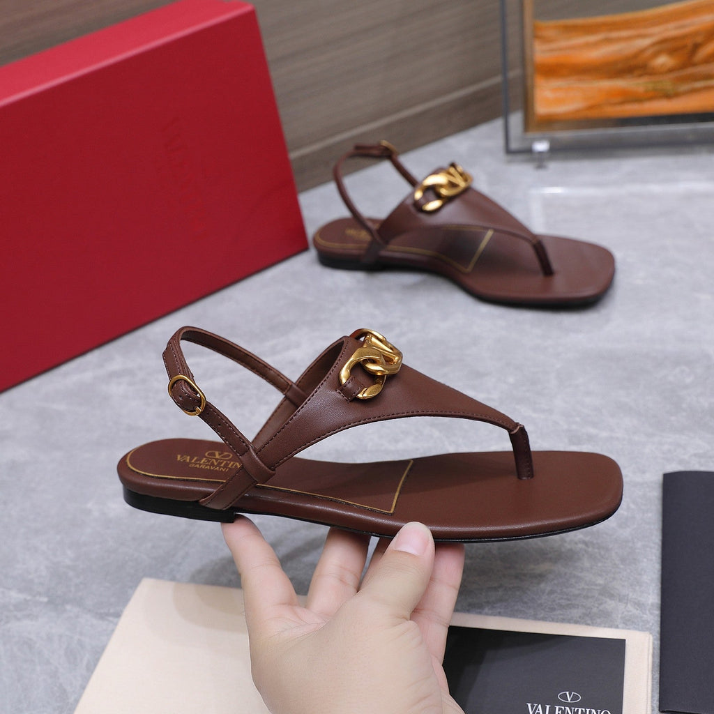 VLTN VLogo Chain Thong Slingback Sandals Dark Brown Leather 913080