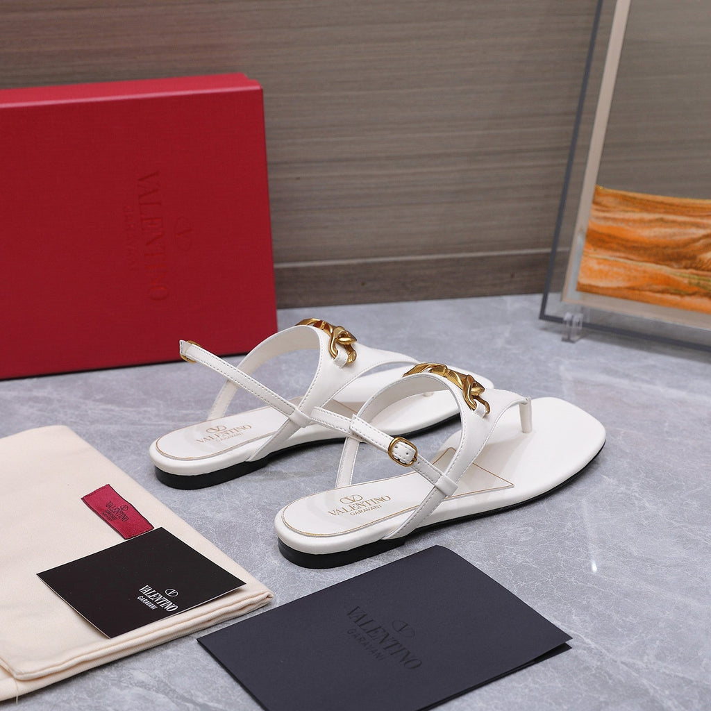 VLTN VLogo Chain Thong Slingback Sandals White Leather 913080