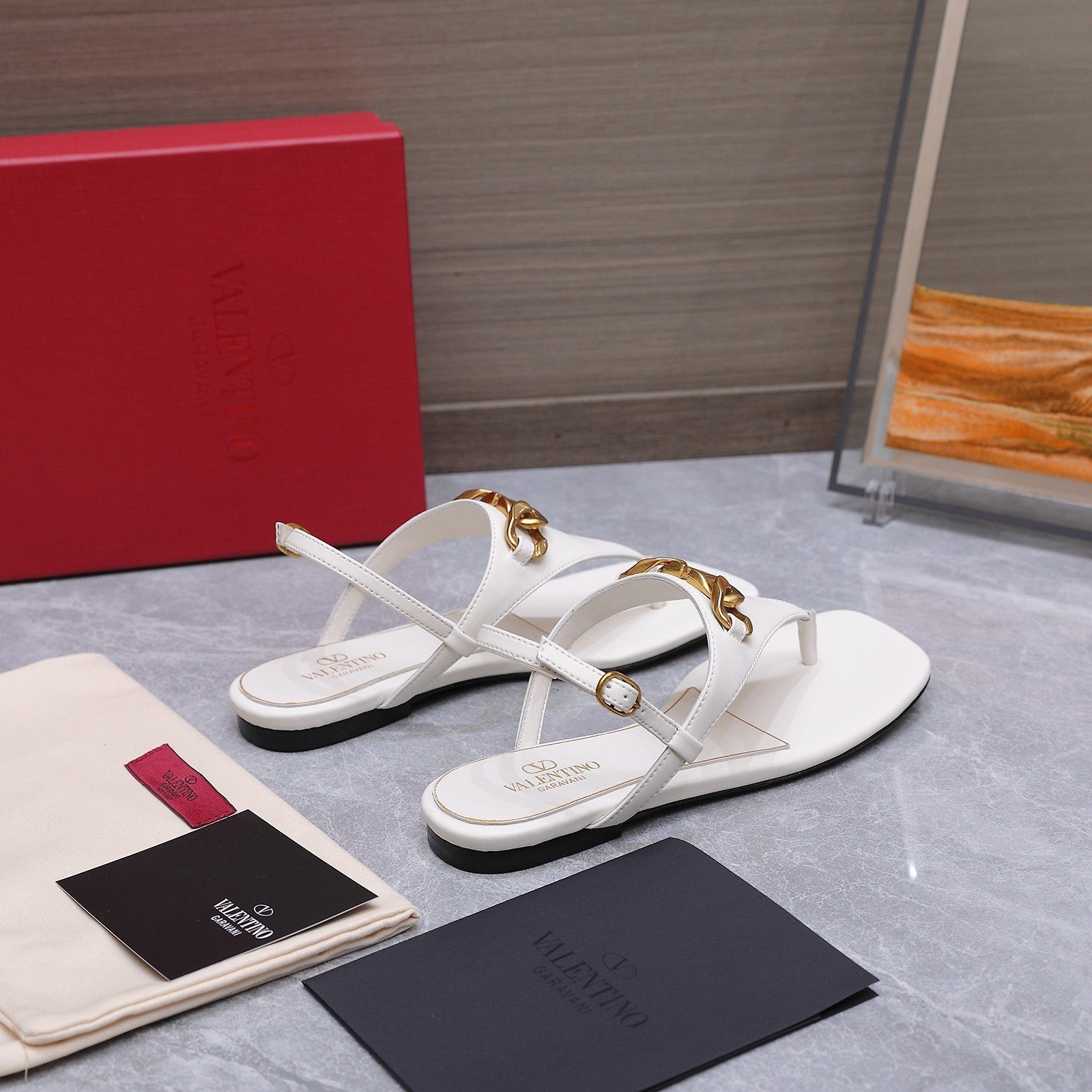 VLTN VLogo Chain Thong Slingback Sandals White Leather 913080