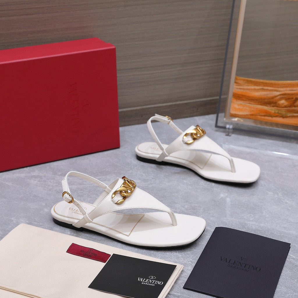 VLTN VLogo Chain Thong Slingback Sandals White Leather 913080