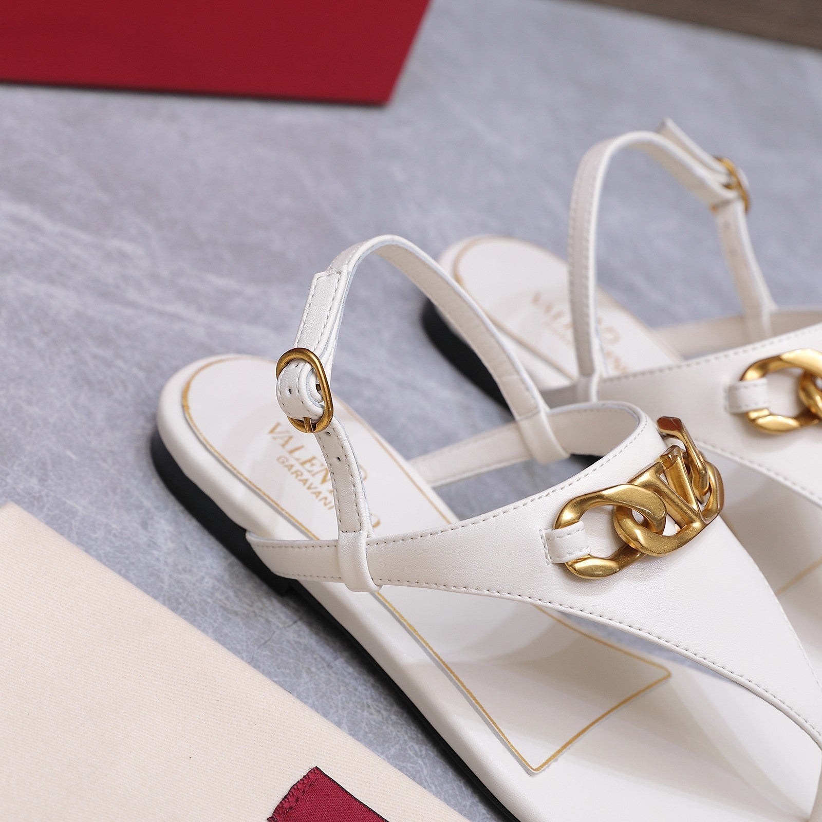 VLTN VLogo Chain Thong Slingback Sandals White Leather 913080