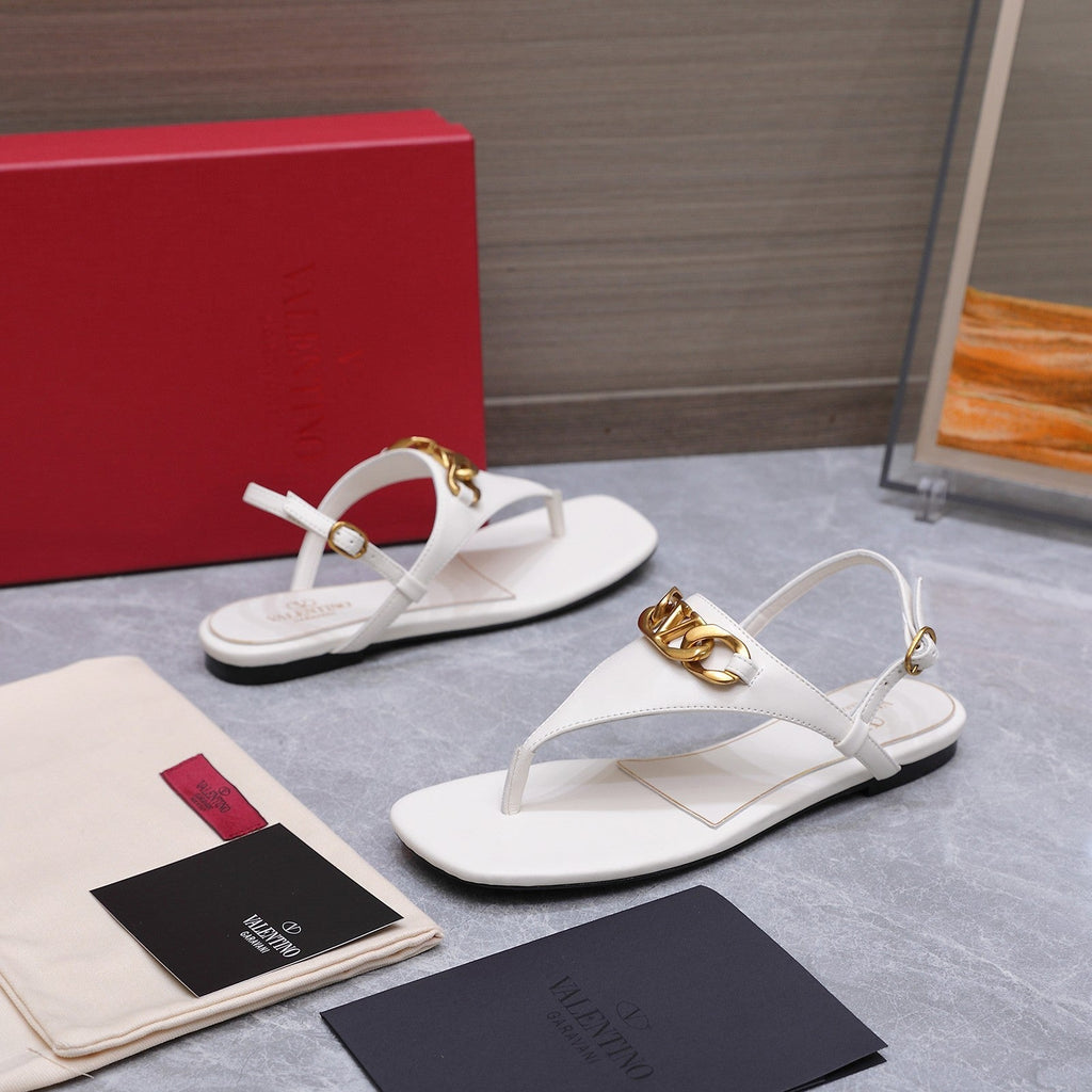 VLTN VLogo Chain Thong Slingback Sandals White Leather 913080