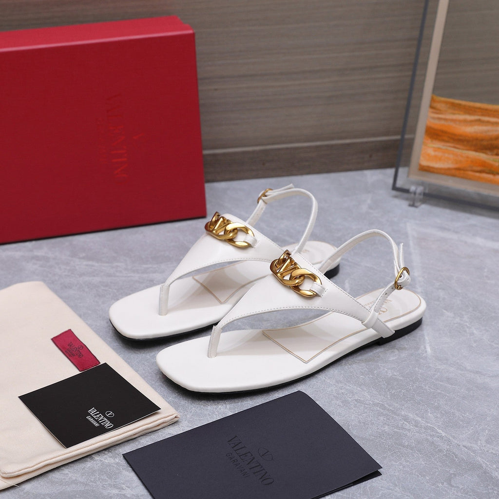 VLTN VLogo Chain Thong Slingback Sandals White Leather 913080