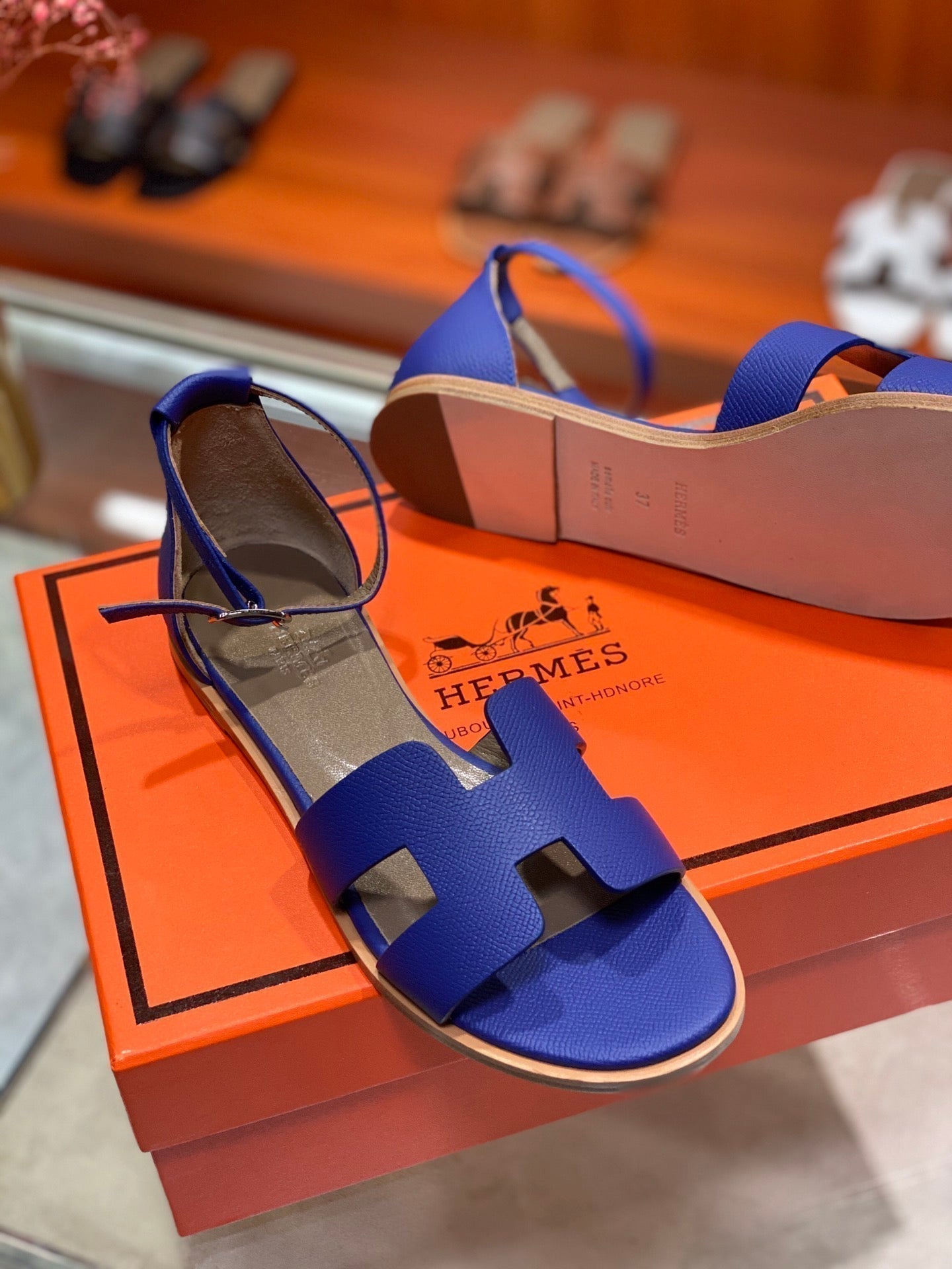HERMES SANTORINI SANDAL AZURE CALFSKIN