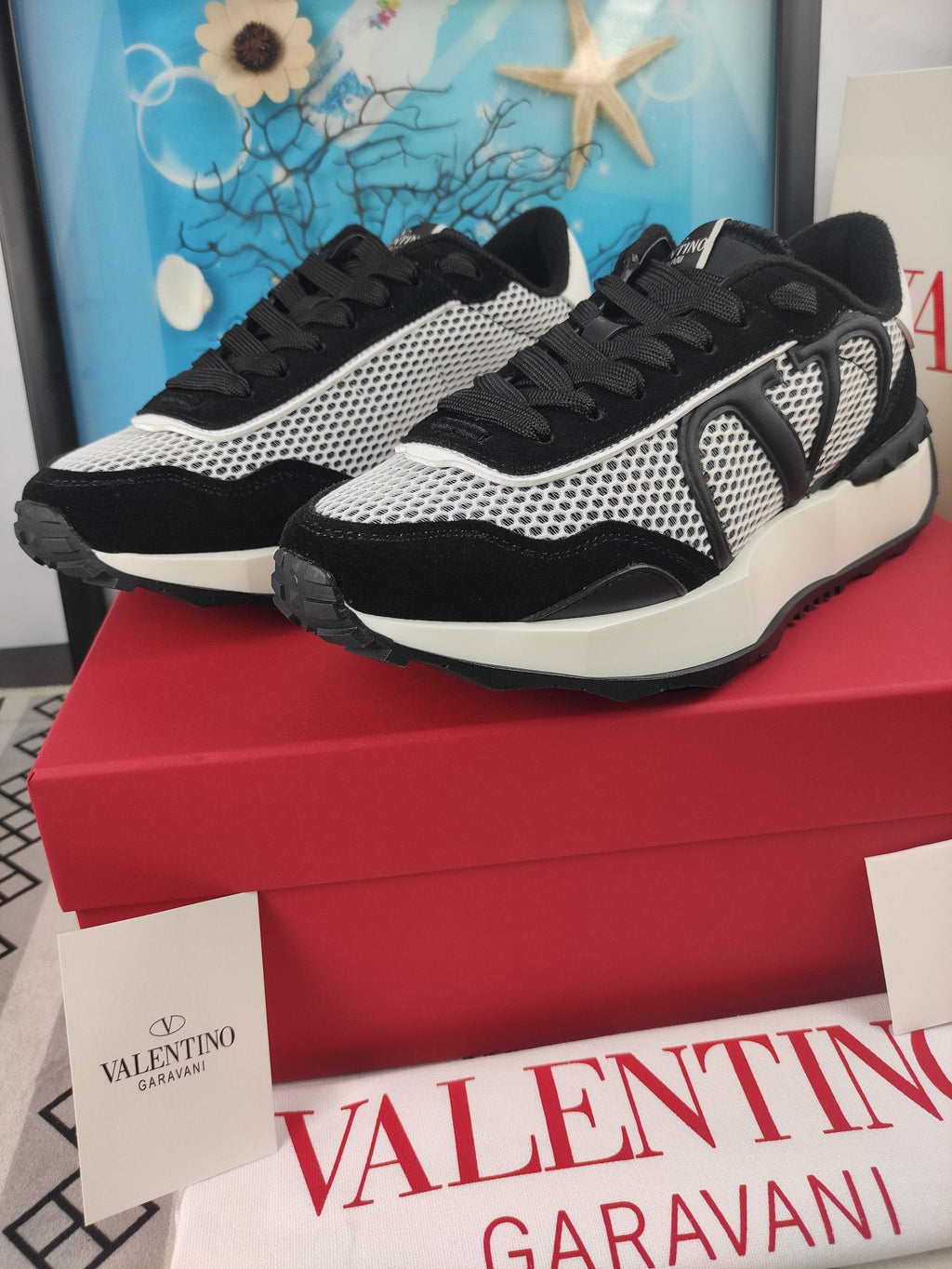Lace And Mesh Lacerunner Sneaker In Black Mix White 994621