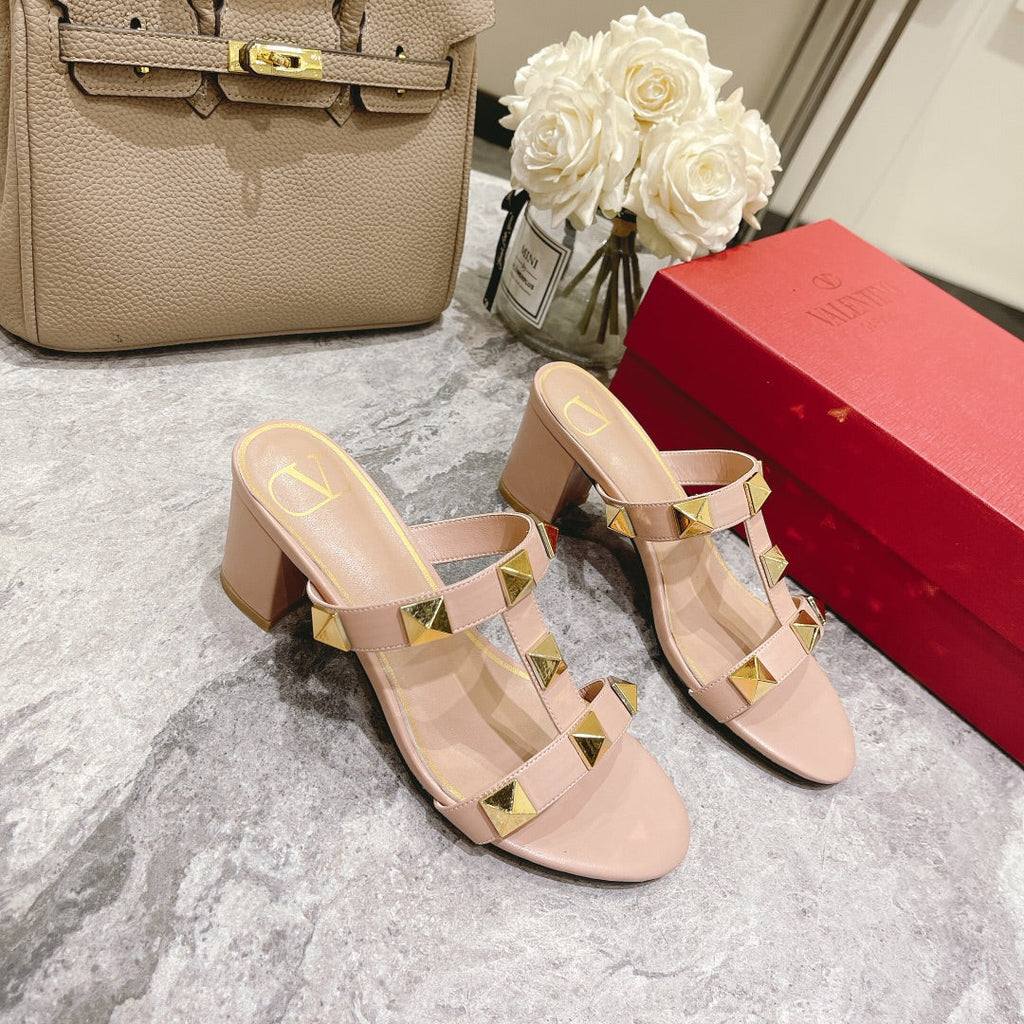 Valentino Roman Stud Sandals Heel Height Sheepskin