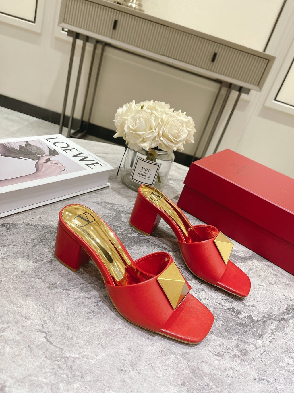 Valentino 25 Mid Heel Mules Calfskin
