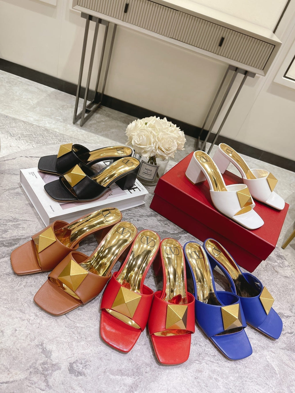 Valentino 25 Mid Heel Mules Calfskin