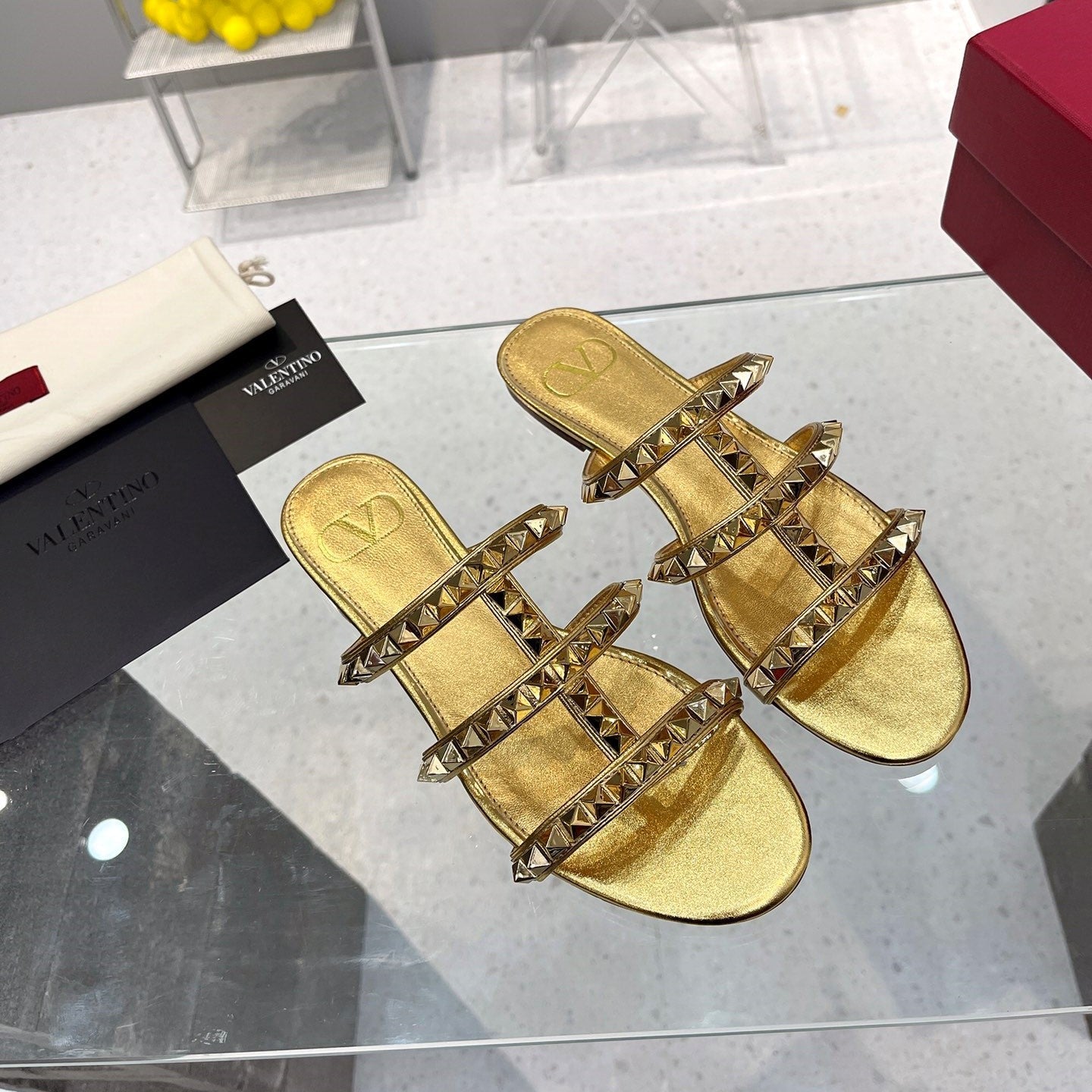 VT 26s Rockstud Flat Sandals Gold Sheepskin