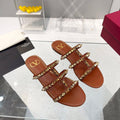 VT 26s Rockstud Flat Sandals Brown Sheepskin 714933