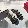 VT 26s Rockstud Flat Sandals Black Sheepskin 714932