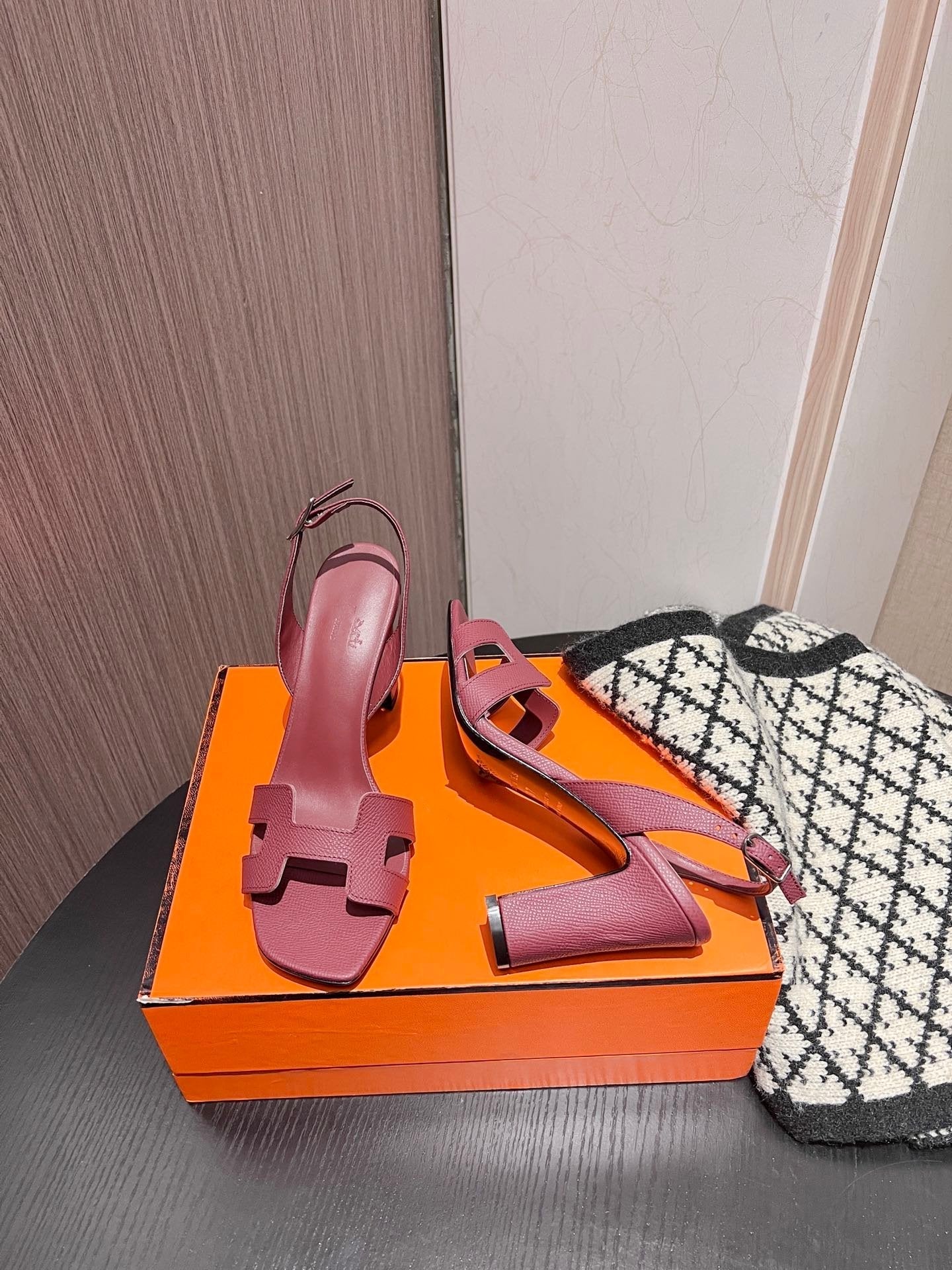 HERMES Slingback Sandal Eternite 95 Cherry