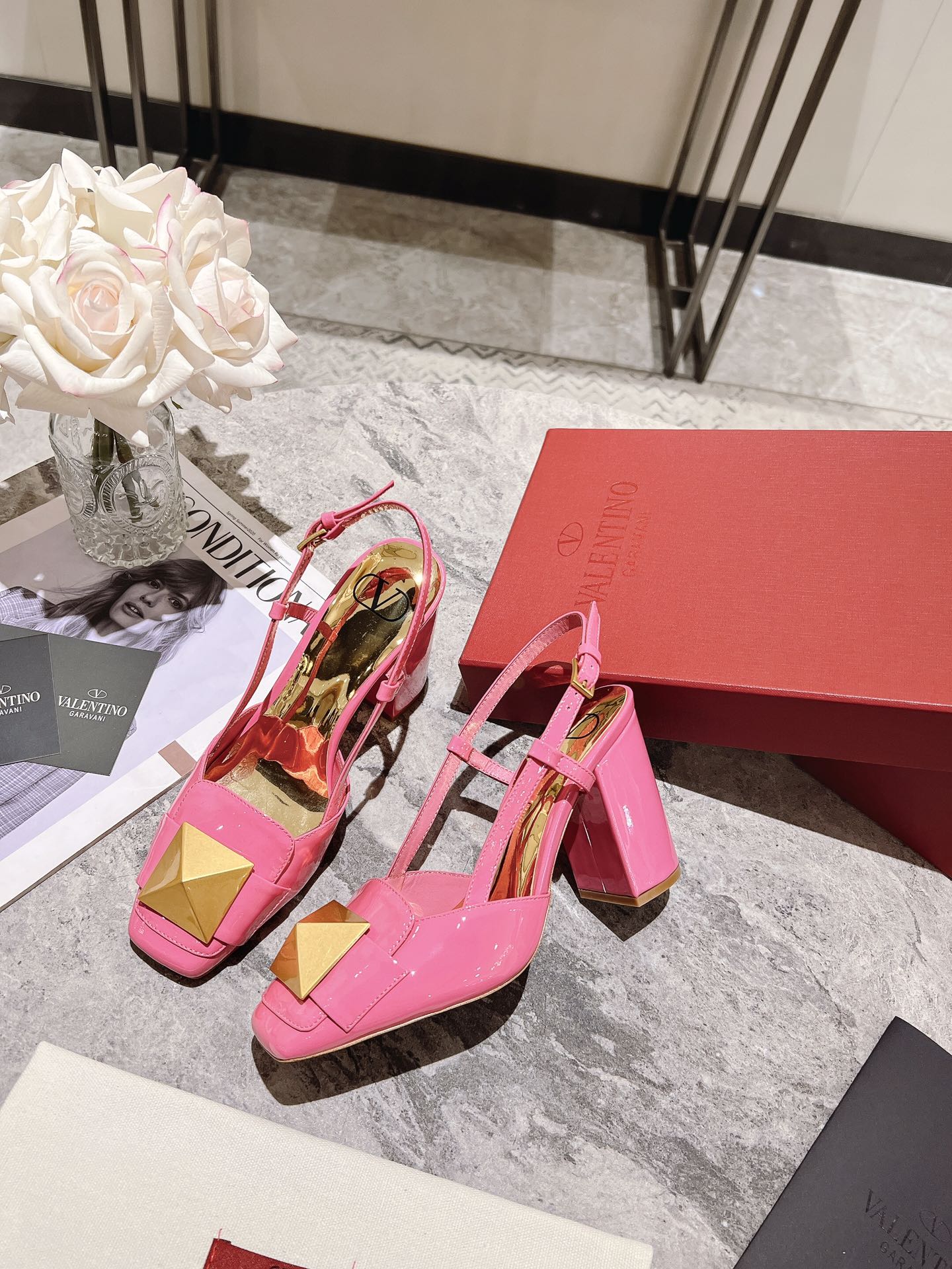 Valentino 25 Slingback High Heels Patent Leather